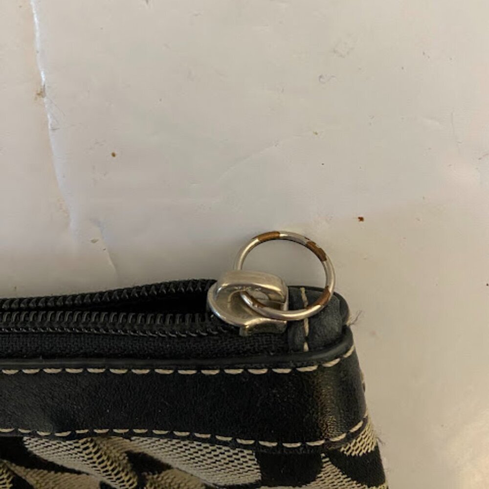 Coach Signature Canvas Wristlet Pouch – Black & Khaki Zip Clutch - Picture 7 of 10